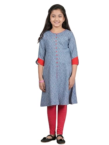 Image of Yash Gallery Girls Rayon Regular Fit Geometric Print A-Line Kurta