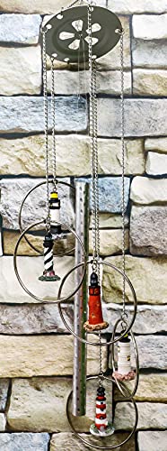 Ebros Cape Hatteras Bodie Island Ponce De Leon Inlet Foulweather And Biloxi Lighthouses In Metal Rings Hanging Mobile Wind Chime Aluminum And Resin Chimes Light House Decorative Patio Garden Accent #TOP5