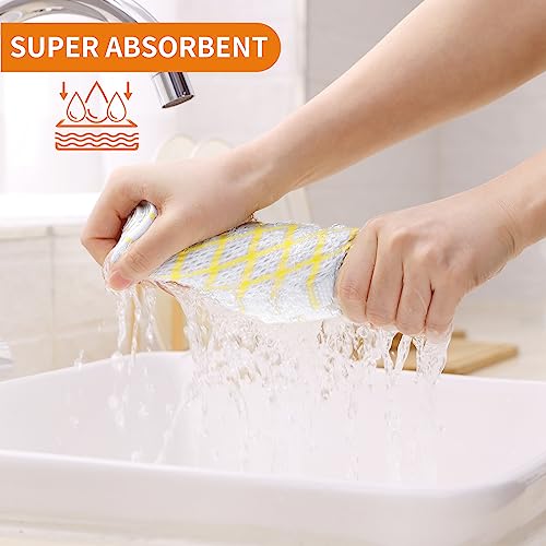 Fintale 100% Cotton Waffle Weave Kitchen Towels, 15 x 25 Inches, Super Soft and Absorbent Dish Towels for Drying Dishes, Quick Drying Hand Towels for Kitchen, 4-Pack, Yellow