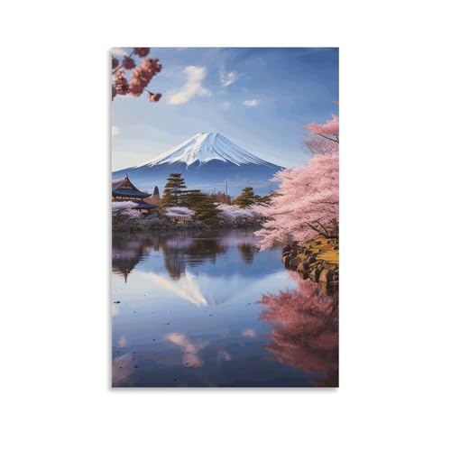 Toile murale motif mont Fuji cerisier en fleurs déco salon 60x90
