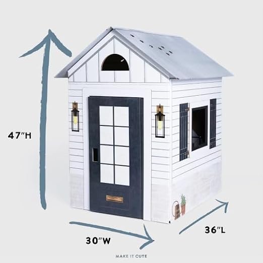 Modern Farmhouse Kids Playhouse Indoor, White with Black Trim, Foldable with Decorative Details