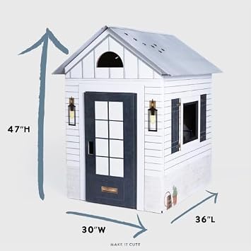Modern Farmhouse Kids Playhouse Indoor, White with Black Trim, Foldable with Decorative Details
