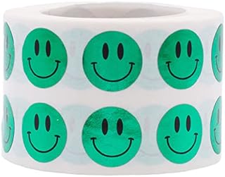 Metallic Green Happy Face Stickers 12.7 mm 0.5 Inch Round 1000 Count