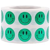 Metallic Green Happy Face Labels 0.50 Inch 1,000 Total Adhesive Stickers