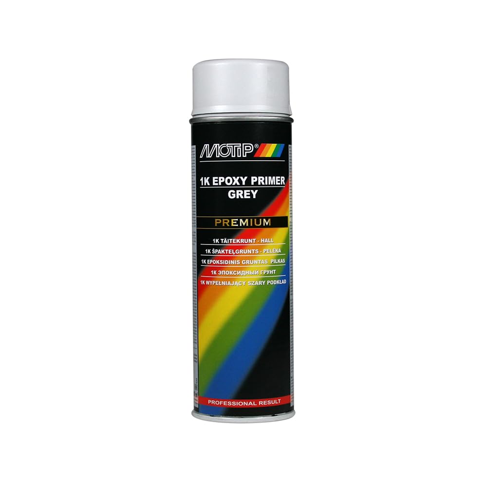 Motip Imprimación epoxi 1K, imprimación, color gris y gris, pintura en spray 004120, 500 ml