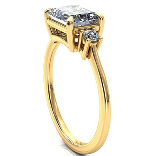 2 Ct Emerald Cut Moissanite Ring | Engagement Rings For Women | Wedding Bridal Sets | Solitaire Three Stone Eternity Vintage Unique Diamond Handmade Anniversary Promise Gifts (10K Solid Yellow Gold) #TOP2