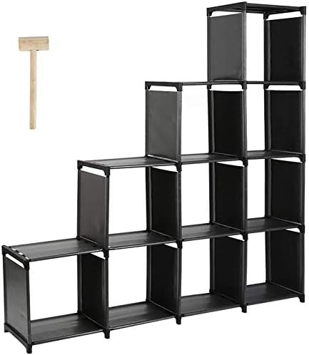 DazHom 10-Cube Storage Organizer Rack, Staircase Organizer Modular Bookcase, DIY Storage Organizer Closet Shelf, Bookcase in Living Room, Children’s Room, Bedroom for Toys and Daily Necessities, Black