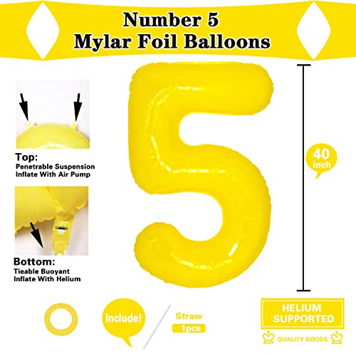 40 Inch Letter Balloons Yellow Number 5 Alphabet Number Balloon Foil Mylar Party Wedding Bachelorette 5Th Birthday Bridal Shower Graduation Anniversary Celebration Decoration Can Fly With Helium #TOP1