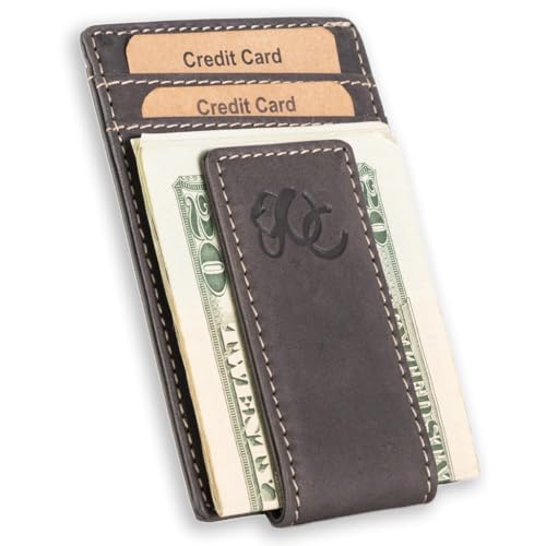 UC Leather Company Full-Grain Leather Front Pocket Wallet with RFID Protection, Slim Design, Multiple Card Slots, Aztec Brown Black (Black)