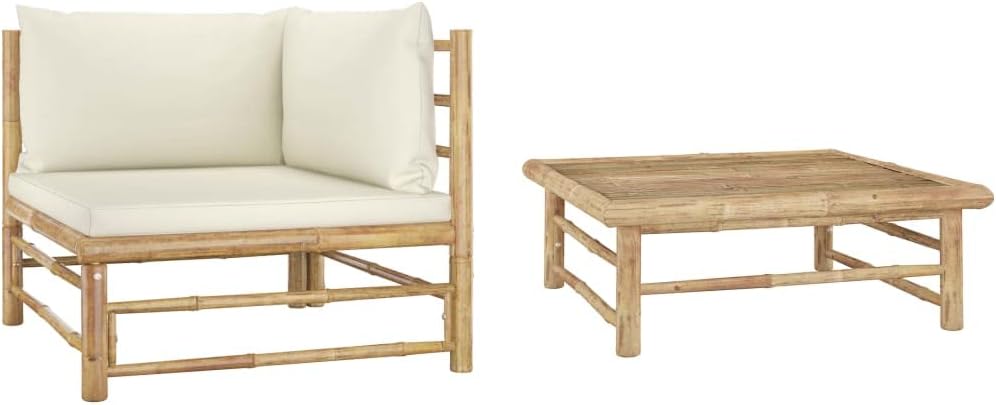 Bamboo Chair,Lounge Chair,Outdoor Chair,Outdoor Furniture Set for Patio, Deck, and Poolside,2 Piece Patio Lounge Set with Cream White Cushions Bamboo