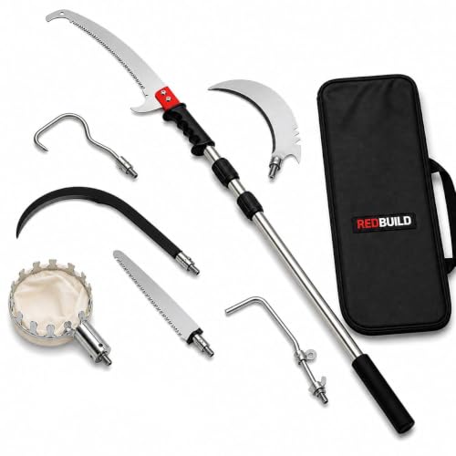 Image of RedBuild 7-in-1 Tree Cutter Tool with 3M Telescopic Pole | Tree Branch Cutter with Long Stick | Branch Cutter for Tree Heavy Duty | Fruit Picker, Thotti, Sickle Cutter, Hook, Pruning Saw