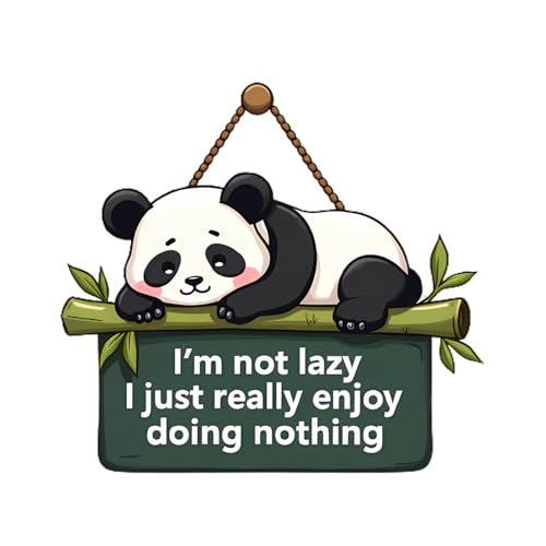 Image of GiftOday Lazy Panda Printed Wooden Wall Hanging with Quotes for Home Decor | Office | Gifts | Living Room | Bedroom | Wooden Decorative Items | Modern Painting | Artworks Decoration (18 x 30 CM)