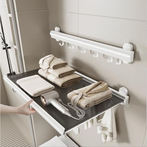 Wall-Mounted Foldable Laundry Drying Rack, Space-Saving Indoor Clothes Dryer, No-Punch Hidden Drying Net for Bathroom, Balcony, Laundry Room - Gray (23.6in)