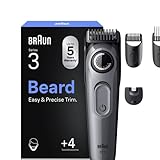 Braun Barttrimmer Series 3, Elektrischer Bartschneider Herren, 4 Zubehörteile, Ultrascharfe Klinge, 50 Min Akkulaufzeit, Kabelloser Bartrasierer, 40 Längen, BT3525, Grau
