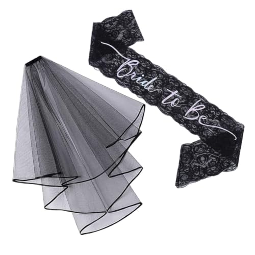 Image of NIYANGLE Lace Veil Set with Adjustable Shoulder Straps and Black Satin for Wedding and Engagement Celebrations Bride Hair Accessories