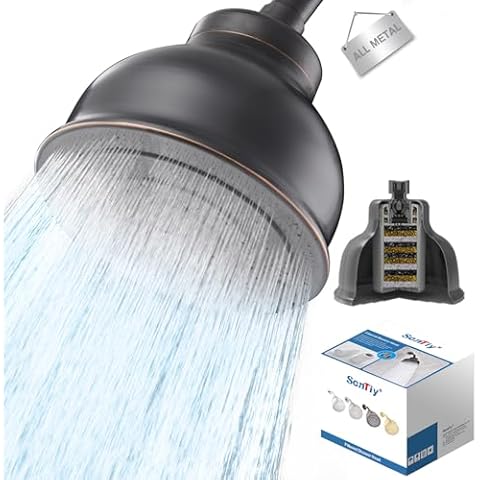 Shower Head and Water Softener Shower Filter Combo, All Metal Filtered Shower Head,Oil Rubbed Bronze Shower Head For Hard Water Reduce Hair Shedding Soothe Dry Skin, SonTiy Water Filter Shower Head Cover
