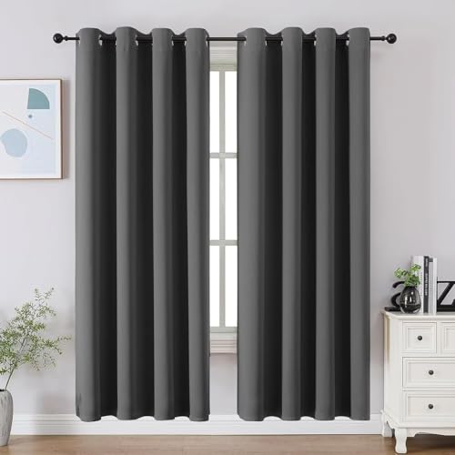 Joydeco Blackout Curtains 63 Inch Length 2 Panels Set, Thermal Insulated Long Curtains& Drapes 2 Burg, Room Darkening Grommet Drapes for Bedroom Living Room Window (Light Grey, W52 x L63 Inch)