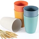 PTNITWO Wheat Straw Cups 5 PCS Plastic Cup，Unbreakable Drinking Cup Reusable Dishwasher Safe Water