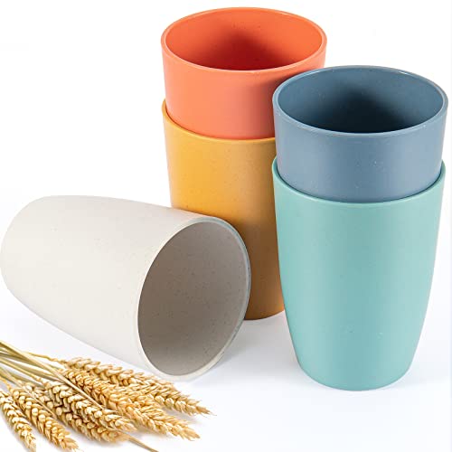 Ptnitwo Wheat Straw Cups 5 Pcs Plastic Cup，Unbreakable Drinking Cup Reusable Dishwasher Safe Water Glasses With ，Tea Juice Coffee Cup Wheat Straw Plastic Tumbler Set 5-Multicolor #TOP6