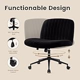 IWMH Armless Office Chair, Desk Chair with Wheels,Ergonomic Criss Cross Legged Chairs with Fabric Padded,Height Adjustable Wide Seat Computer Chairs,Mid-Back Swivel Vanitychair for Home Office Black - Image 6