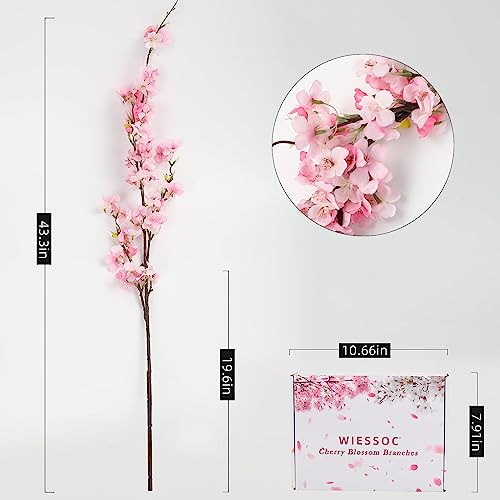 Wiessoc Silk Cherry Blossom Branches, Silk Faux Artificial Cherry Blossom, Cherry Blossom Decor Faux Floral For Home Wedding Table Centrepiece Set Of 4, Gift Box With Light, Pink #TOP2