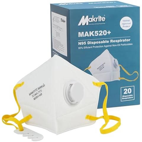 LotFancy N95 Mask, 20PCS, NIOSH Particulate Respirator with Breathing Valve, N95 Face Mask for Construction, Cleaning, Disposable Air Filter Masks against Dust, Pollution, Particle, Smoke Cover