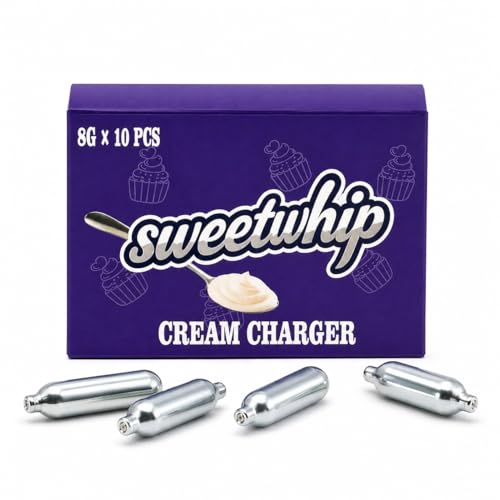 Whipped Cream Charger 10-Pack - N2O Cream Chargers for Professional Creams Dispensers - 8g Nitrous Oxide Cartridges - Food Grade Gas Refills for Whipping, Culinary Foams & Desserts