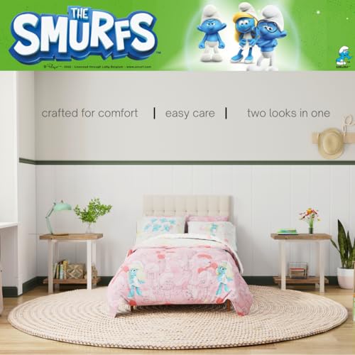The Smurfs Smurfette Full Bedding Set – 7 Piece Kids Super Soft Microfiber Reversible Comforter & Sheet Set - Pink, (Officially Licensed Product) by Franco by Franco - Image 3