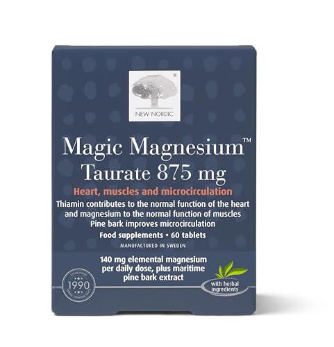 New Nordic Magic Magnesium Taurate 875mg, 1 Month Supply, B Vitamins, Vitamin D & Maritime Pine Bark, 60 Tablets