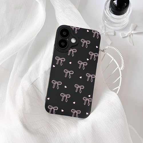 NITITOP Compatible with iPhone 16 Plus Case Cute Aesthetic Bow Ribbon Love Heart Pattern Design for Women Girls Soft TPU Bowknot White Back Shockproof Protective Cover - Black Pink by NITITOP - Used condition - Image 4