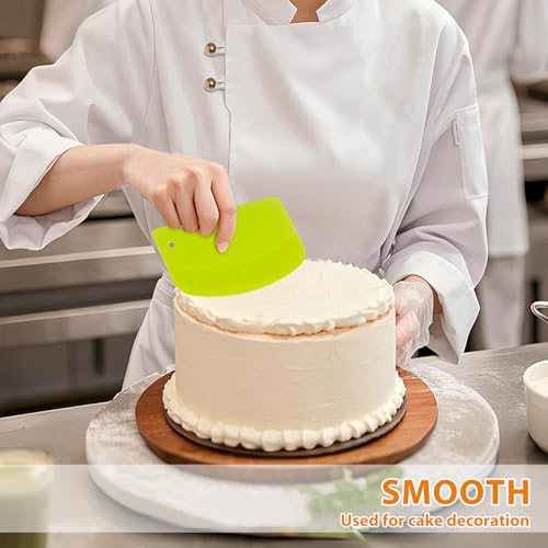 LKbeuuu 4 Pcs Bowl Scraper & Dough Scraper, Multi-Purpose Kitchen Bench Scraper, Flexible Plastic Scraper with Curved Edge, Cake Baking Food Scraper