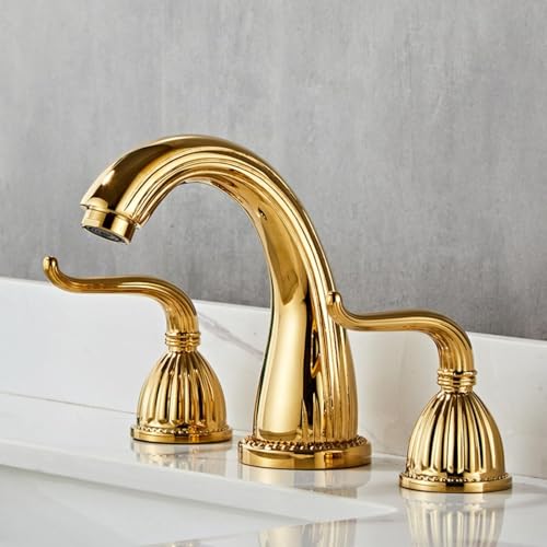 Mezclador de lavabo de 3 hoyos con doble manija de latón dorado LWX
