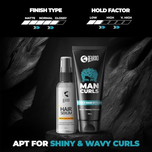 Image of Beardo Curly Hair Styling Combo for Men: Man Curls Curly Hair Styler (100g) & Hair Serum (50ml) | Defined Curls, Frizz Control & Long-Lasting Shine | Non-Greasy Formula (Set of 2)