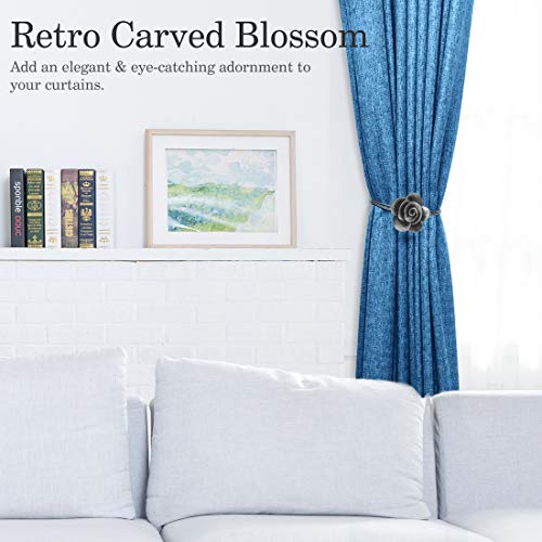 Lewondr Drapery Holders, Vintage Resin Flower Curtain Ties with Rope Curtain Holdbacks Window Curtain Decorative for Outdoor, Home Office, and Cafe Balcony - Ink