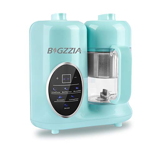 Baby Food Maker Bigzzia Baby Food Processor Puree Blender Multifunction Steamer Grinder Blender Touch Control Panel with Detachable Water Tank and Steam Basket & Bowl (Blue)