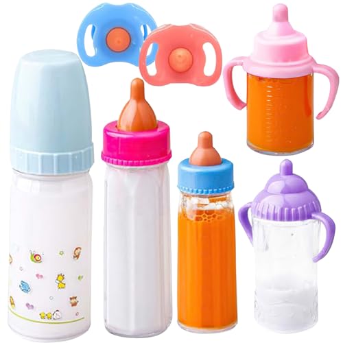 Accesorios de Botellas de muñecas de bebé, Botellas de muñecas para muñecas de 7 Piezas con chupas, biberones de Juguete mágico para muñecas con simulación de Botella de Leche desaparecida accesori