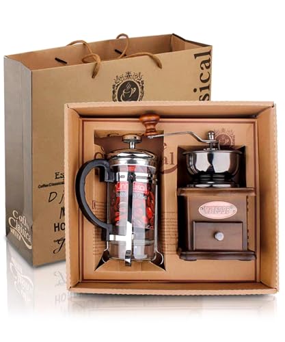 Kuaetily Manuelle Kaffeemühlen Set Tragbar Handkurbel keramikmahlwerk Holz und Metall