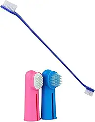 KIT Escova Dente Pet 3 Escovas de Dente para Cachorro e Gato 1 Escova Dupla + 2 Escovas de Dedo de Silicone