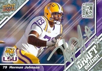Herman Johnson Autographed Football Card (LSU) 2009 Upper Deck Draft No.42 Rookie