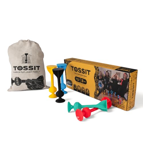 TOSSIT Jeu Fléchette Ventouse, Pétanque Intérieur Extérieur pour Sol et Mur, Silicone Puissant et Durable, 4 Couleurs, Family Pack, Rouge Cyan Bleu Clair Jaune