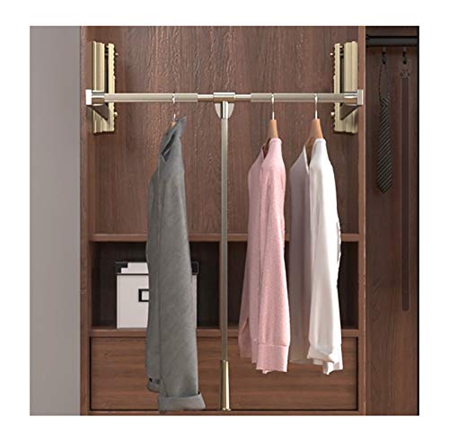 QSMGRBGZ Barra Armario abatible, para el Armario, Colgador automático multifunción, Aumento Auxiliar/Gota, Carga 66 lbs, Ancho Ajustable (890 ~ ​​1210 mm),Oro,510~660mm