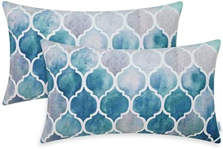 CaliTime Pack of 2 Cozy Throw Pillow Cases Covers for Couch Bed Sofa Manual Hand Painted Colorful Geometric Trellis Chain Print 45cm x 45cm Main Grey Red Burgundy