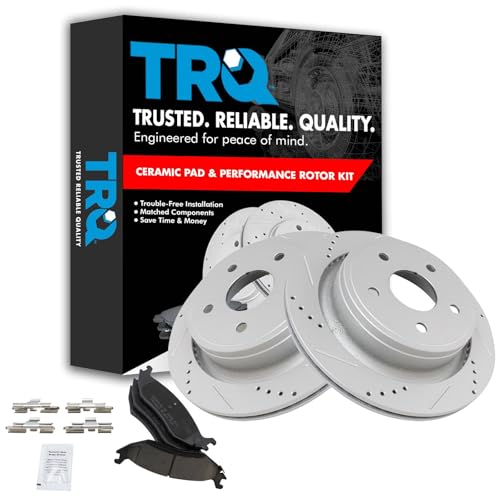TRQ Performance Drilled Slotted Coated Brake Rotor & Ceramic Pad Rear Kit