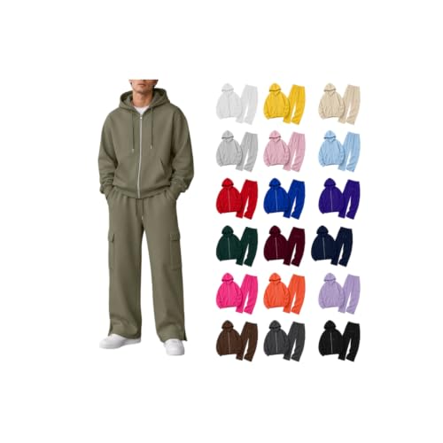 GOSEAGOTOFUN Mens Sweatsuits 2 Piece Set Zip Up Hoodie Wide Leg Cargo Sweatpants Set Fall Winter Workout Jogging Tracksuit Army Green Small - image 1