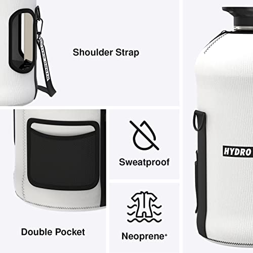 Hydro Gallon - 1 Gallon Water Bottle With Insulated Sleeve And Straw Lid, Handle, Motivational Time Marker No Words, Pocket, Shoulder Strap. Leakproof Bpa Free Large Jug For Men Women. 128Oz (White) #TOP2