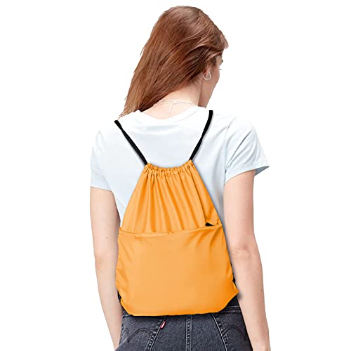 Buyagain Drawstring Backpack Sports Water Resistant String Bag Sport Gym Sackpack For Women Men Large With Zipper, Orange #TOP7