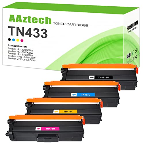 A Aztech Compatible Toner Cartridge Replacement for Brother TN433 TN-433 TN433BK TN431 MFC-L8900CDW HL-L8360CDW HL-L8260CDW MFC-L8610CDW HL-L8360CDWT Printer (Black Cyan Yellow Magenta 4-Pack)
