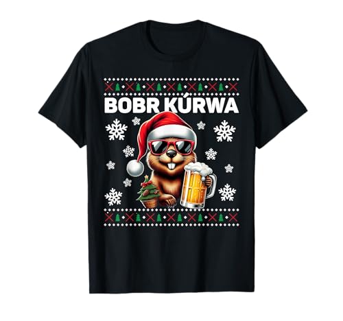 Polonia Bober Kurwa Meme Navidad Polaco Cerveza Bober Camiseta