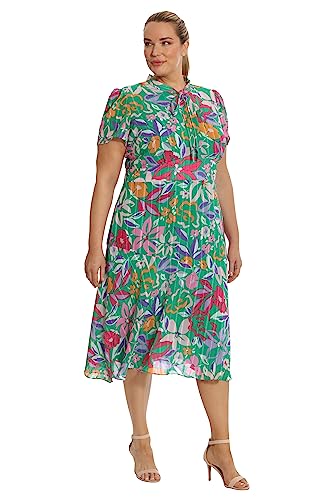Image of Maggy London Women's Women's Dresses Floral Printed Neck Tie Short Sleeve Midi Dress