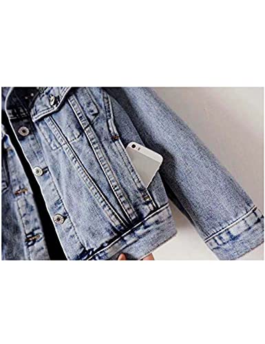 Duyang Women's Casual Oversized Embroidered Pearls Rivet Denim Jacket Short Jean Coat(Dark Blue,M) #TOP4